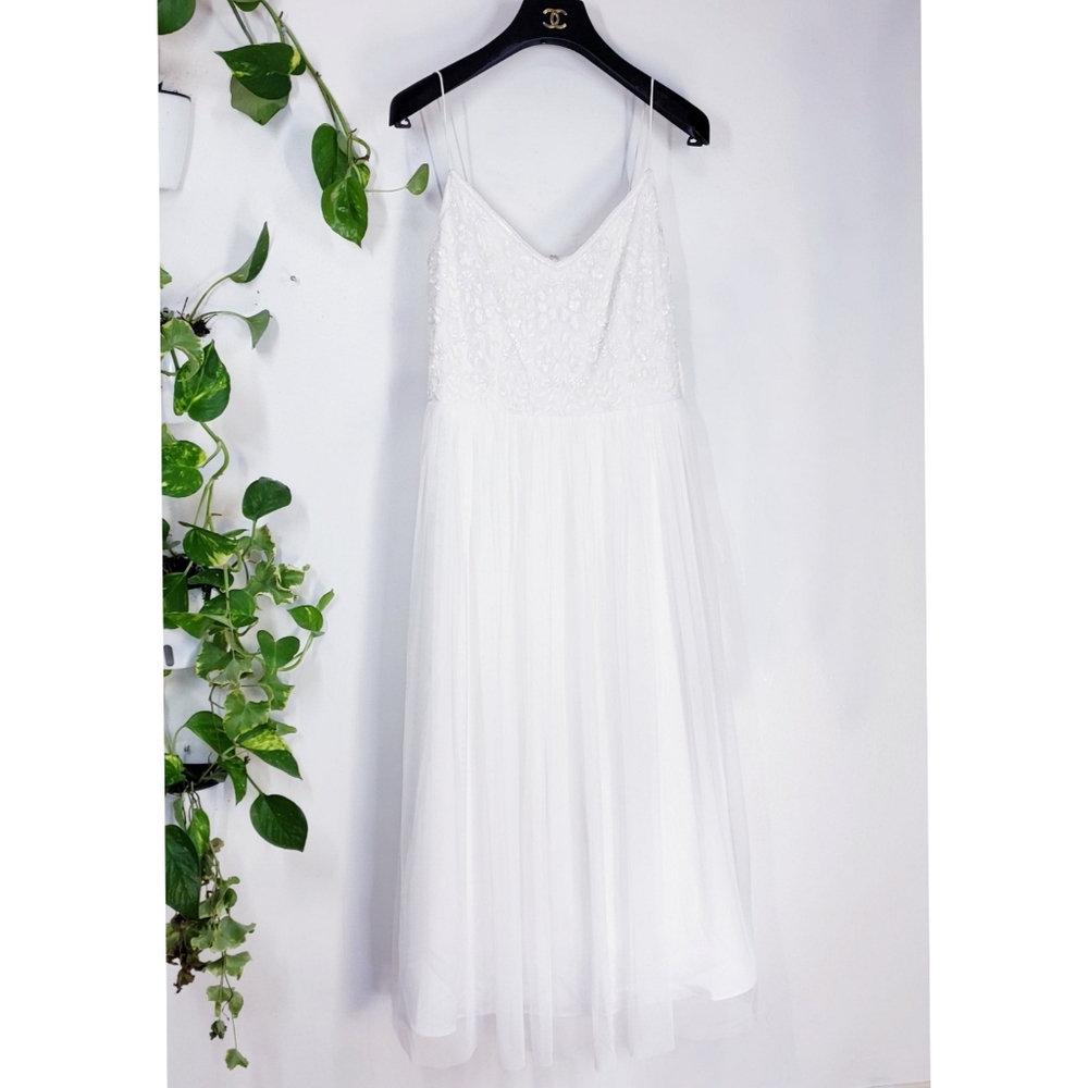 ADRIANNA PAPELL New Ivory Beaded Strap Midi Dress - Picture 2 of 14